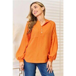 Basic Bae Side Slit Buttoned Waffle Knit Hoodie